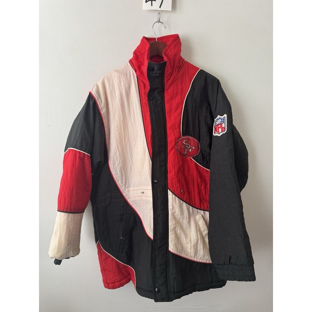 Vintage 90s San Francisco 49ers JEN Pro Jacket Mens S NFL Red Black White Hood